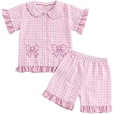 Baby Girl Ruffle Pajamas Set Short Sleeve Button Shirt Top Shorts 2 Piece PJ Set Toddler Sleepwear