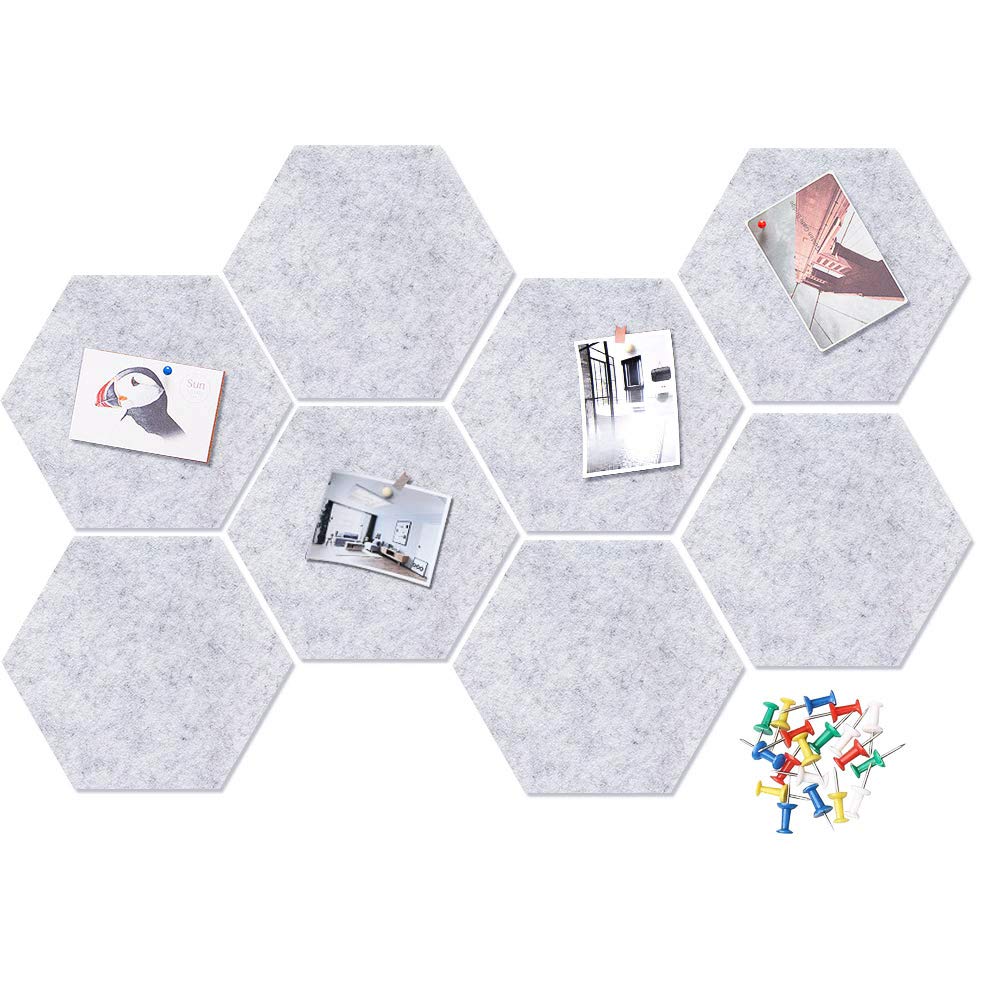 HyFanStr Felt Pin Board Wall Bulletin Board, Hexagon DIY Memo Board Notice Board with 20 Push Pins, Decorative Cork Board for Office Bedrooms