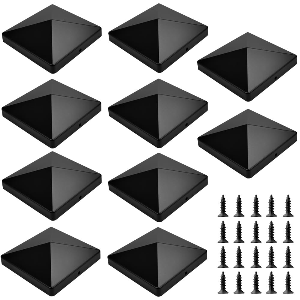 TANCUDER 10 PCS Fence Post Cap Black Deck Post Caps Neat Toppers for Fence Posts, Plastic Fence Post Top Cap with 20 M35*10mm Screws Fits 4x4 Square Post - Rot Protection, Durable Outdoor Post Covers