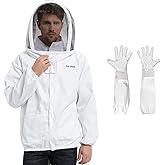 Premium Beekeeping Suit Jacket with Removable Fencing Veil Hood, Beekeeper Goatskin Gloves for Professional Beekeepers (XXL)