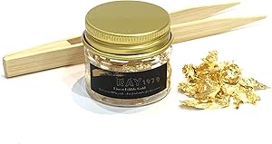 Edible Gold Leaf Flakes 30mg Jar Free Bamboo Tweezer, 24k Gold Leaf Foil for Food, Cake Decoration, Spa, Skin Care, Craft
