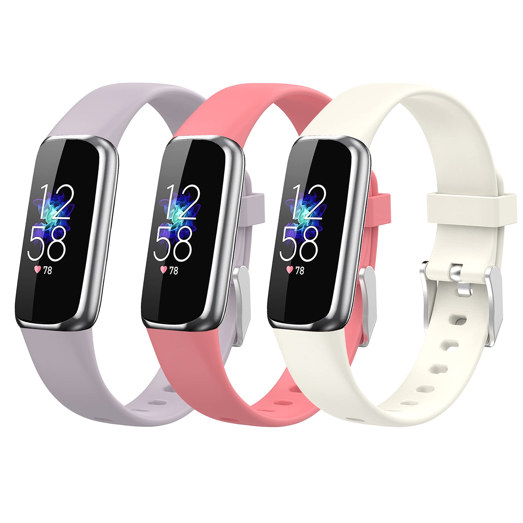 SenMore 3 Pieces Watchband for Fitbit Luxe, Waterproof, Sweatproof and Breathable Color Soft Silicone Replacement Strap (6.1 "- 8.7")