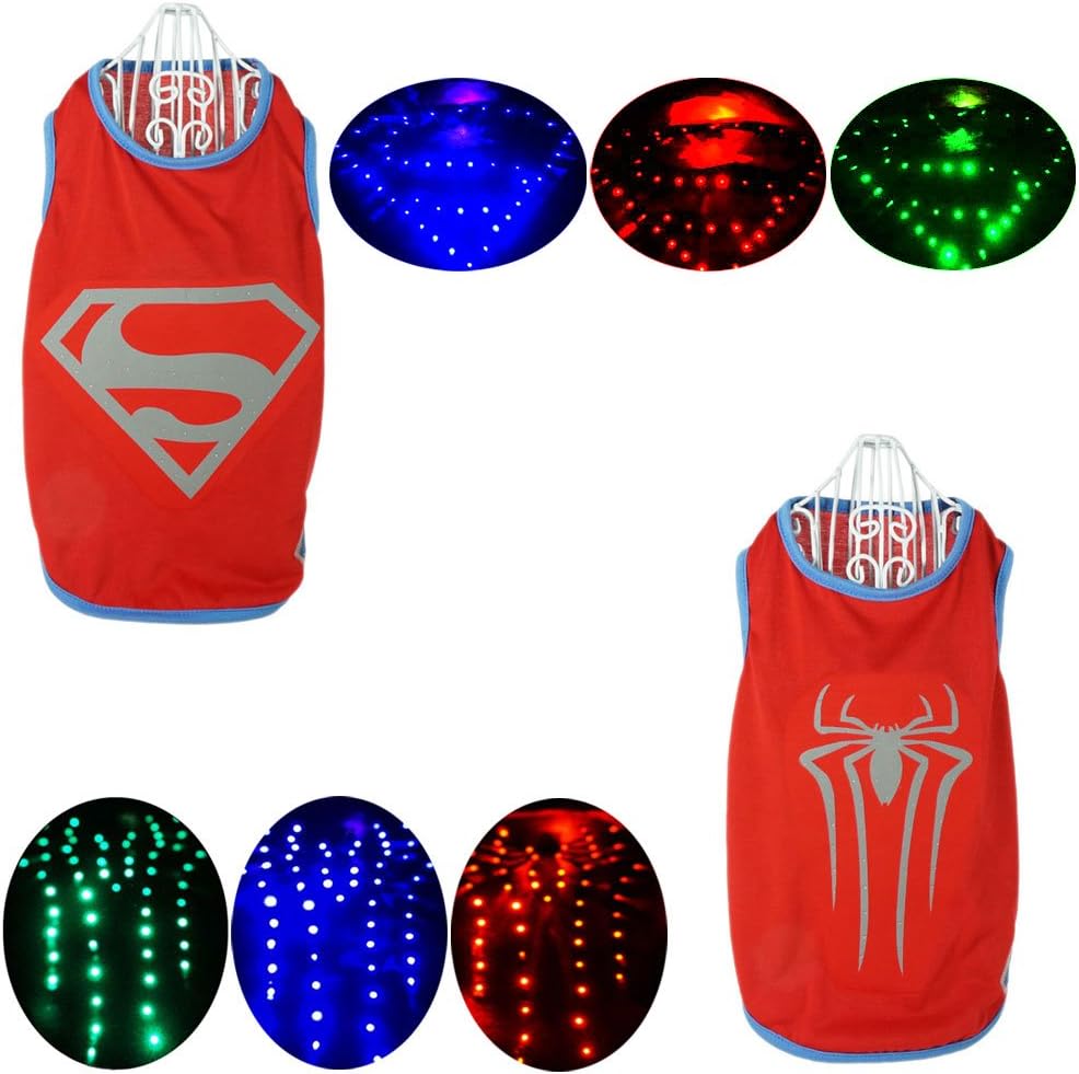 Pawow Cotton T-Shirt for Small/Larger Dogs Teacup Poodle Pomeranian Chihuahua for Hollowing Cloth Dress up LED Lighting and Luminous [2 PCS]