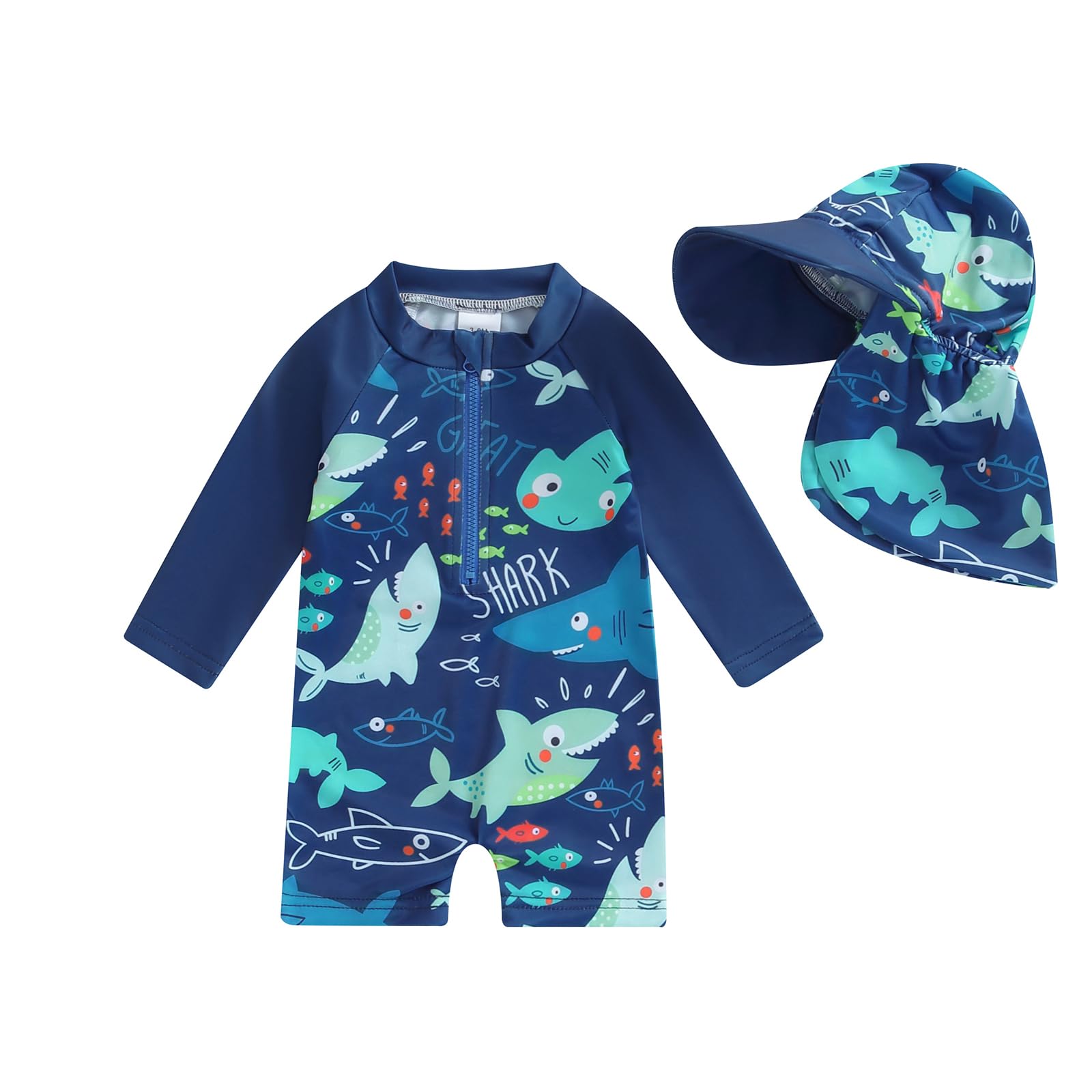 Photo 1 of Hnyenmcko Baby/Toddler Boy Rash Guard Swimsuit Long Sleeve One Piece Zipper Swimwear Sunsuit Infant Bathing Suit Beachwear (Am-Blue, 3-6 Months)