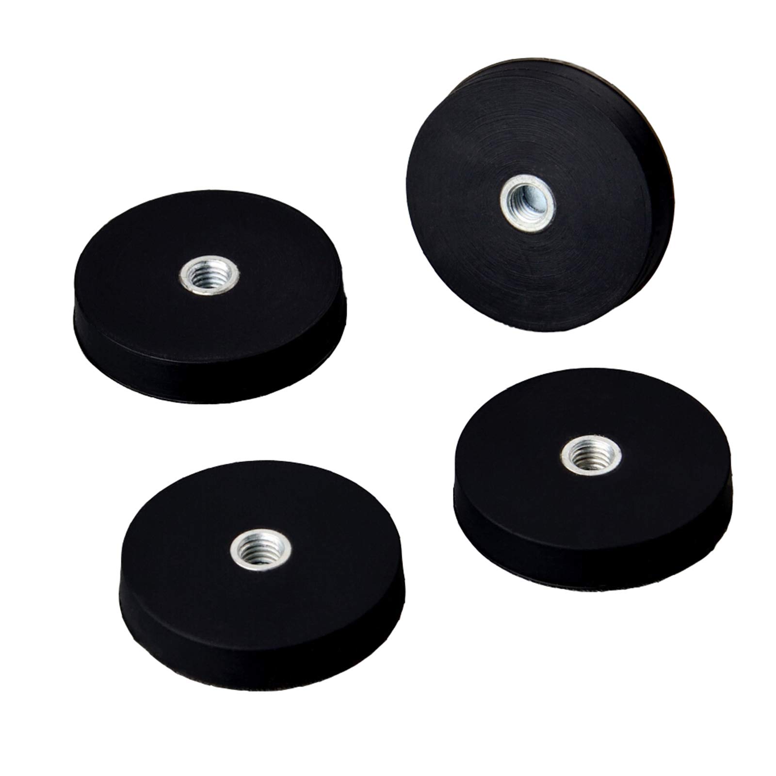 MUTUACTOR 4PC Rubber Coated Neodymium N45 Magnetic Base with D32mm Diameter, 6mm Thickness, M5 Internal Thread, Black, Round, Utility Magnet