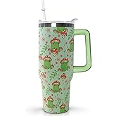 Ceovfoi 40 Oz Frog Tumbler With Handle, Green Coffee Travel Mug Cup and Water Bottle, Decor and Gifts for Women