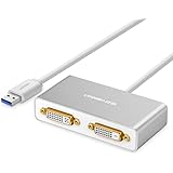 UGRREN USB 3.0 to DVI VGA HDMI Adapter USB Dual DVI Video Card External Graphics Card DVI USB Converter for Multiple Monitors