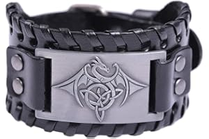 HAQUIL Viking Wiccan Egytian Black Brown Wide Leather Wristband Bracelet Ancient Medieval Jewelry Gift for Men