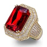 TOPGRILLZ 18K Hip Hop Men Gold Plated Zircon Iced Out Cushion Ruby Punky Ring