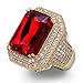 TOPGRILLZ 18K Hip Hop Men Gold Plated Zircon Iced Out Cushion Ruby Punky Ring