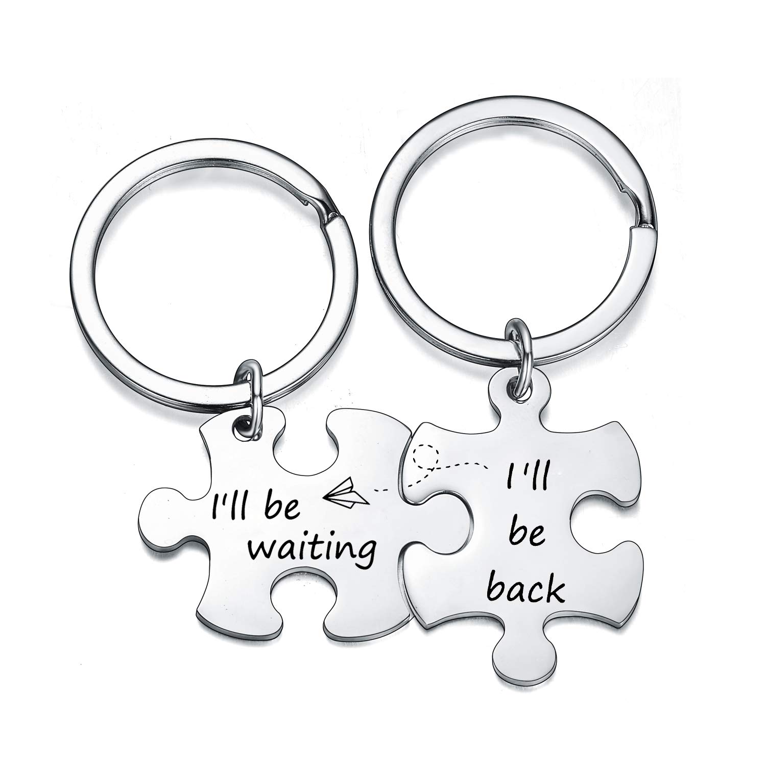 Waeceip Couple Gifts Keyring for Boyfriend Girlfriend Puzzle Long Distance Relationship Gifts For Husband Wife Valentine's Day Gifts Anniversary (I'll Be Waiting I'll Be Back)