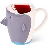 Glazery 13.5 oz Funny 3D Shark Ceramic Coffee Mug, Cute Gray White Cartoon Handmade Figurine Tea Cup Novelty Coffee Cup with Handle for Shark Lovers Holiday Birthday Gifts for Women Men Mom Dad