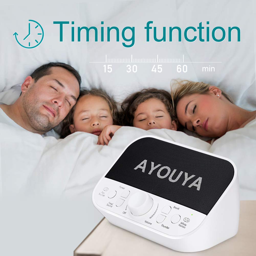 White Noise Machine, AYOUYA Sleep Therapy Machine 28 Soothing Natural Sound with 2×3W Speaker Sleep Timer Adjustable Volume Memory Function Headphone Jack for Light-Sleeper Baby Traveler