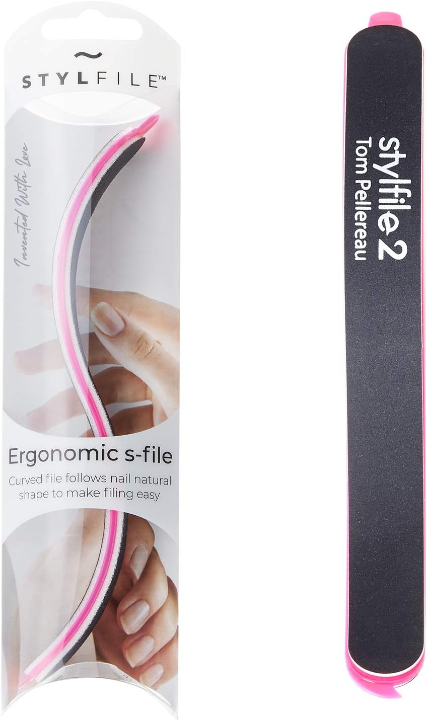StylFile 2 Curved Nail File Ergonomic S-Shape Emery Board Ambidextrous Manicure