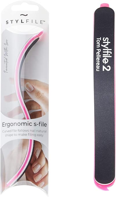 StylFile 2 Curved Nail File Ergonomic S-Shape Emery Board Ambidextrous Manicure