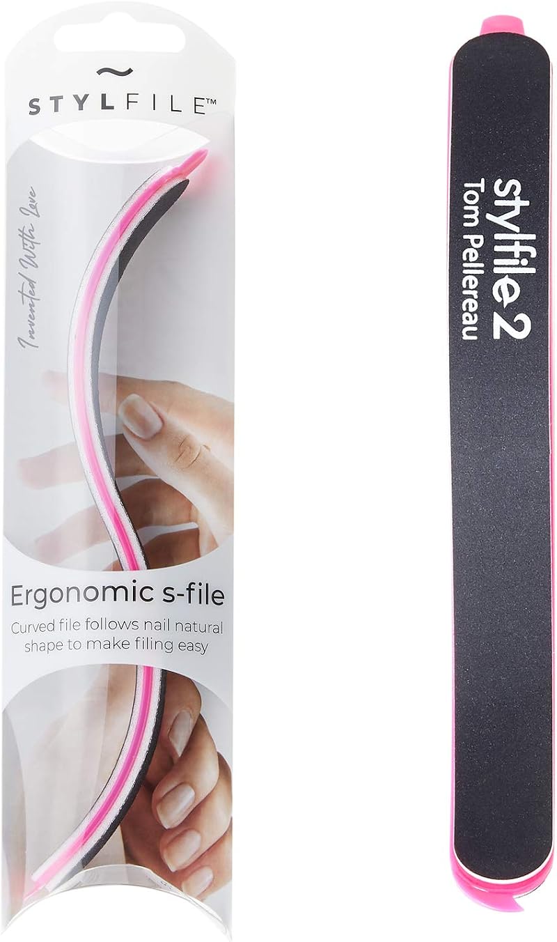StylFile 2 Curved Nail File Ergonomic S-Shape Emery Board Ambidextrous Manicure