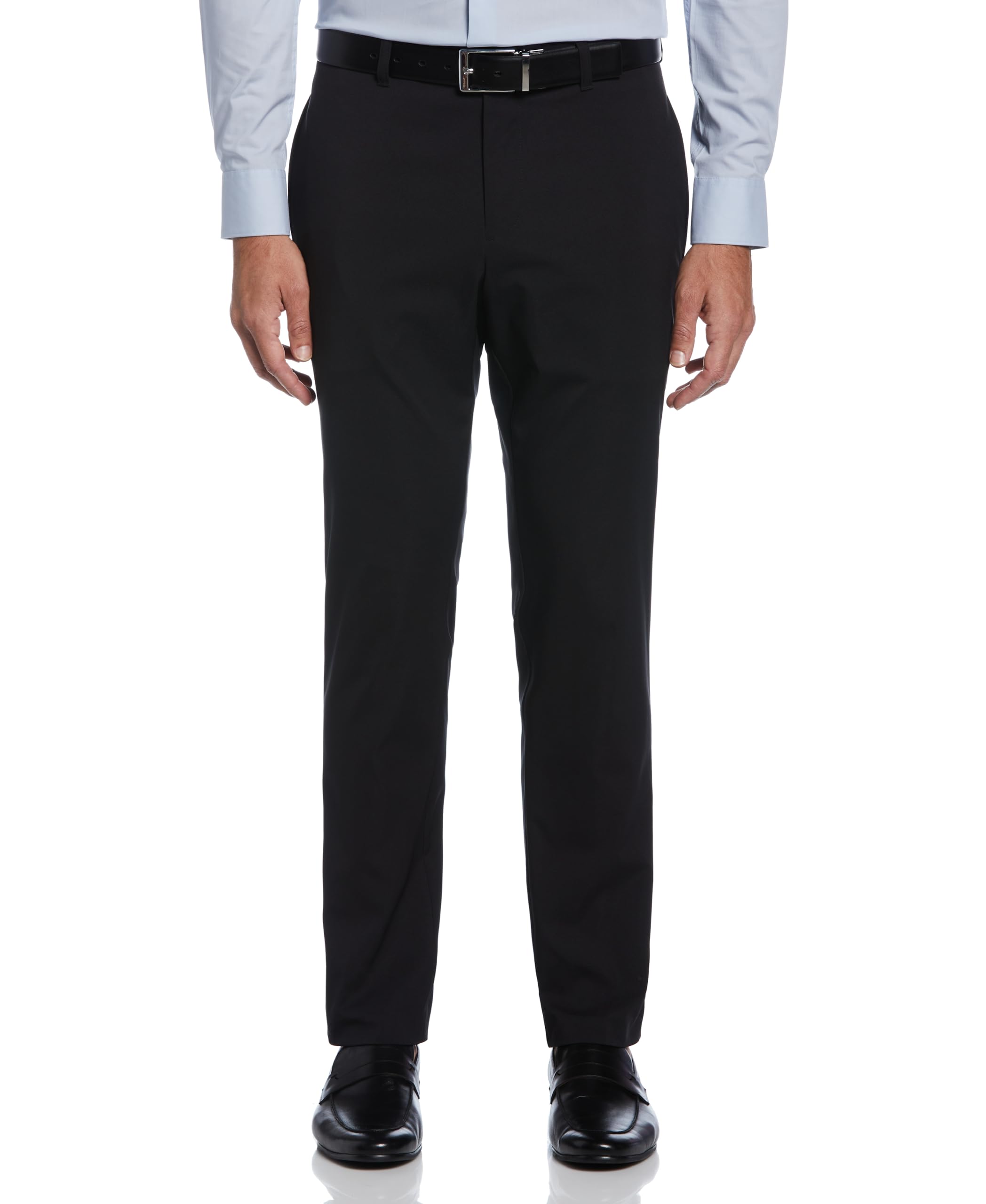 Perry Ellis Portfolio Slim Fit Men’s Dress Pants, Flat Front, Stretch Fabric, Soft and Durable Slacks for Men, Black, 34W x 29L