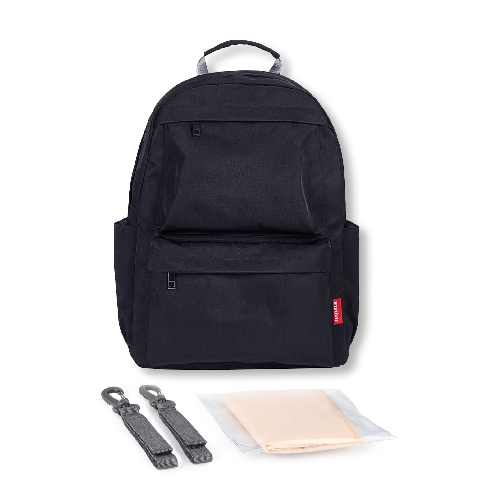 SONARIN Waterproof Multifunctional Baby Changing Bag Backpack, Large Capacity Diaper Bag, Portable Travel Nappy Changing Bag, Maternity Bag with Changing Mat & Stroller Straps (Black, 31x13x41 cm)