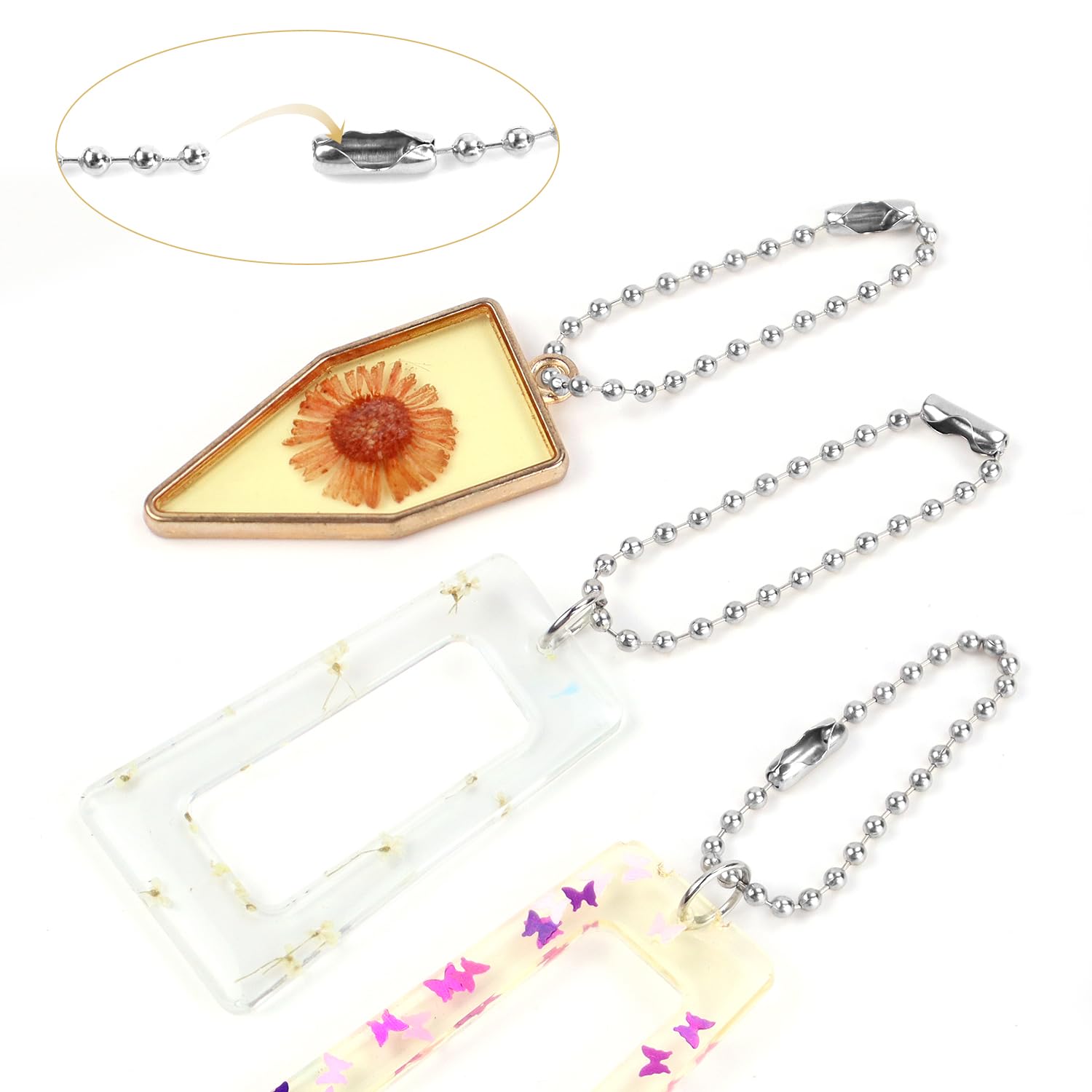 Yuntop 200 Pcs Silver 3.9 Inch / 10 cm Stainless Steel Ball Bead Chain with Locking Clasp for Jewelry Making, DIY Crafts, Hanging Christmas Decoration