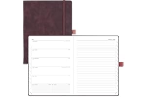 POPRUN Planner 2024-2025 (6.5'' x 8.5'') Academic Calendar Notebook (July 2024 - June 2025) Weekly & Monthly Organizer for time Management, Leather Cover, Monthly Tabs, Inner Pocket - Claret