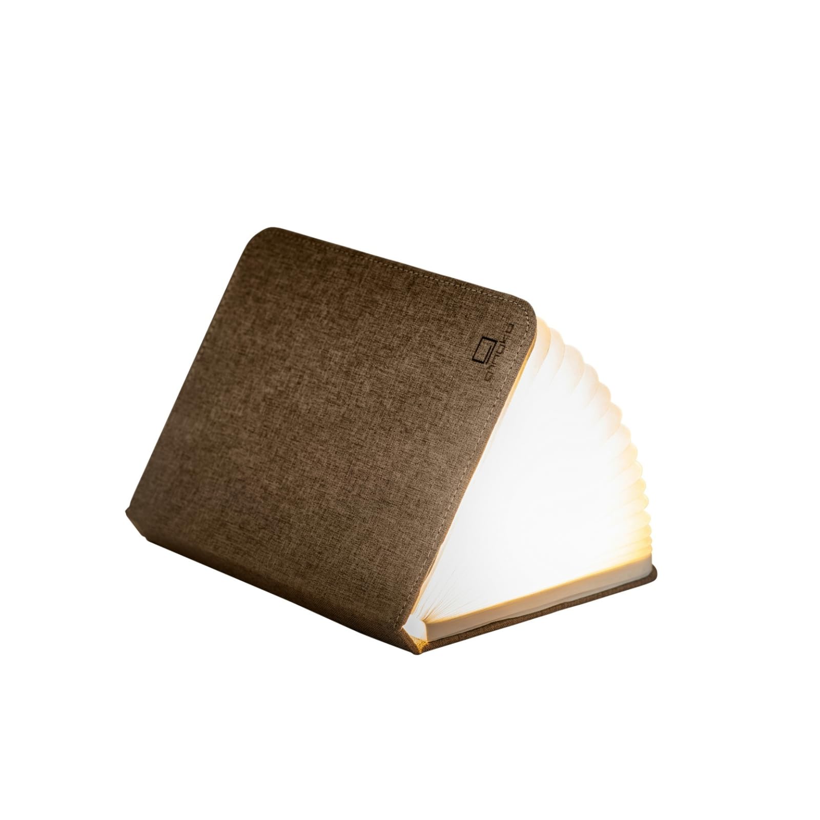 Gingko Smart Book Light Mini – Coffee Brown Linen | LED Folding Book Lamp | Rechargeable, Magnetic, Portable Night Light for Home Decor, Travel & Gifts