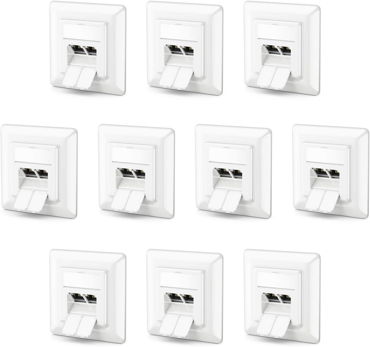 deleyCON 10x CAT6a Network Socket 2x RJ45 Sockets Shielded Flush-Mounted Installation 10 Gbit Ethernet Network LAN Socket Patch Network Installation Cable White