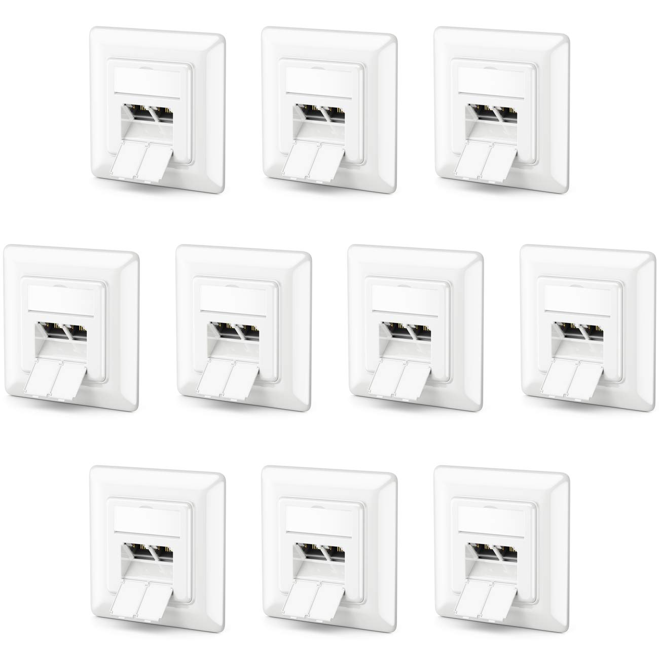 deleyCON 10x CAT6a Network Socket 2x RJ45 Sockets Shielded Flush-Mounted Installation 10 Gbit Ethernet Network LAN Socket Patch Network Installation Cable White — image 1