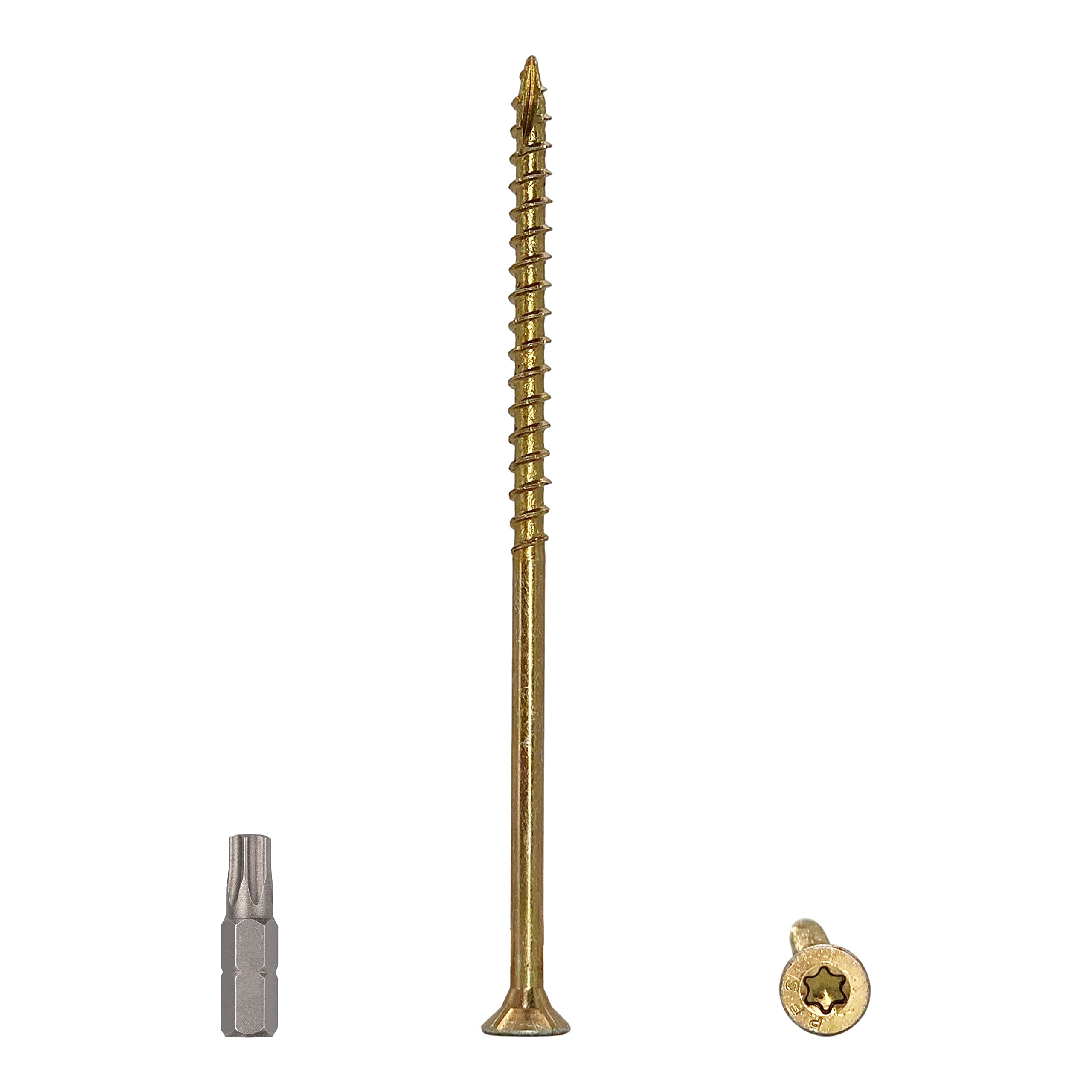 (Pack of 15 pcs) Zinc Plated Steel 6.0 x 130 mm Yellow Wood Screws, Torx Head, Type 17, Countersunk Head, Partial Thread, Chipboard Screws (15, 6.0 x 130 mm)