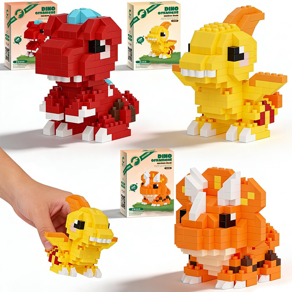 3 PCS Animal Building Block, Dinosaur Building Block Micro Blocks Set Dinosaur Mini Buildings Blocks Animal Bricks Particle Puzzle DIY Mini Diamond Bricks for Adults and Teens Gift