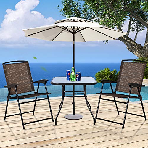 Giantex 32.5‘’ Outdoor Glass Table W/Tempered Tabletop and Umbrella