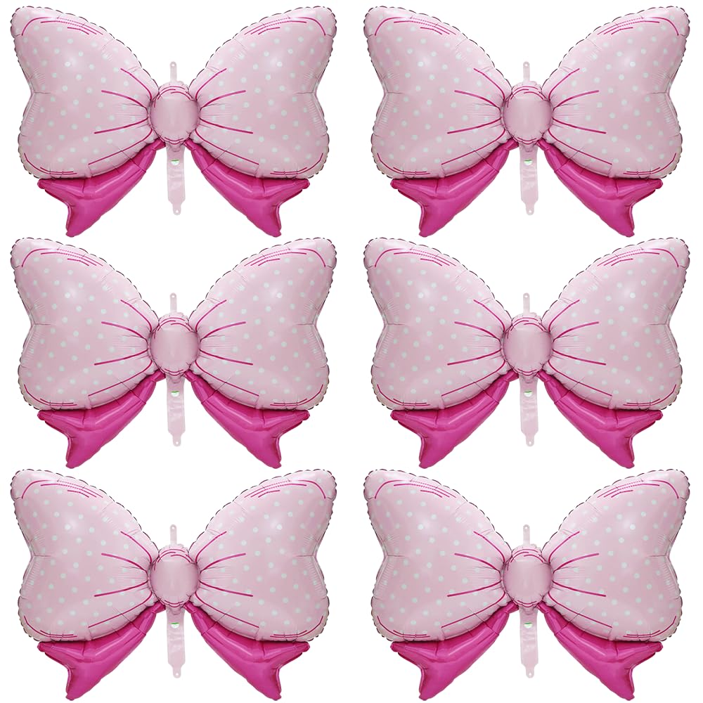Photo 1 of Cute Bow Balloon Pink Party Supplies For Girls Kids Birthday Wedding Baby Shower Gender Reveal Halloween Graduation, 6 Pack Big Polka Dot Bowknot Balloons Bowtie Balloon Bow Tie Mouse Party Decoration