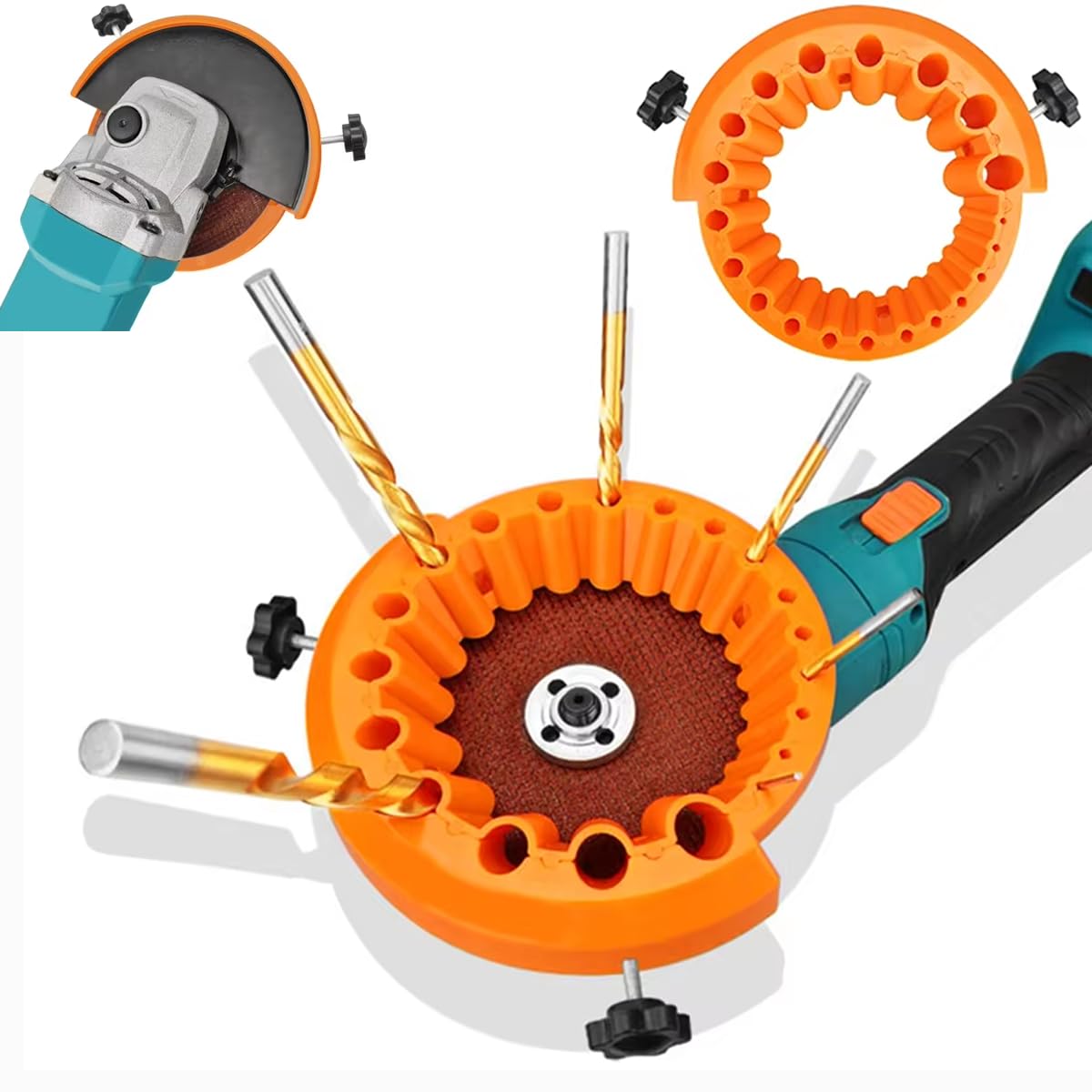 Photo 1 of ???????? Circular Drill Bit Sharpener for 4-1/2in and 5in Angle Grinder(115mm/125mm), 2-13mm Bits Drill Sharpener, Tightness Afilador De Brocas, Angle Grinder Drill Bit Sharpener (Orange)