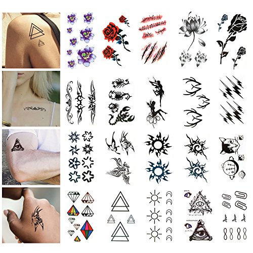 Luxspire Temporary Tattoo Stickers, 20-PACK Waterproof Removable Tattoos Sticker Fake Tattoo Easy to Apply and Long Lasting for Men Women Girls and Boys, Various Pattern Design