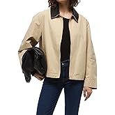 CUFEZN Women Barn Jackets 2025 Fall Trendy Contrast Collar Jacket Coat Casual Oversized Zip-Up Outerwear with Pockets