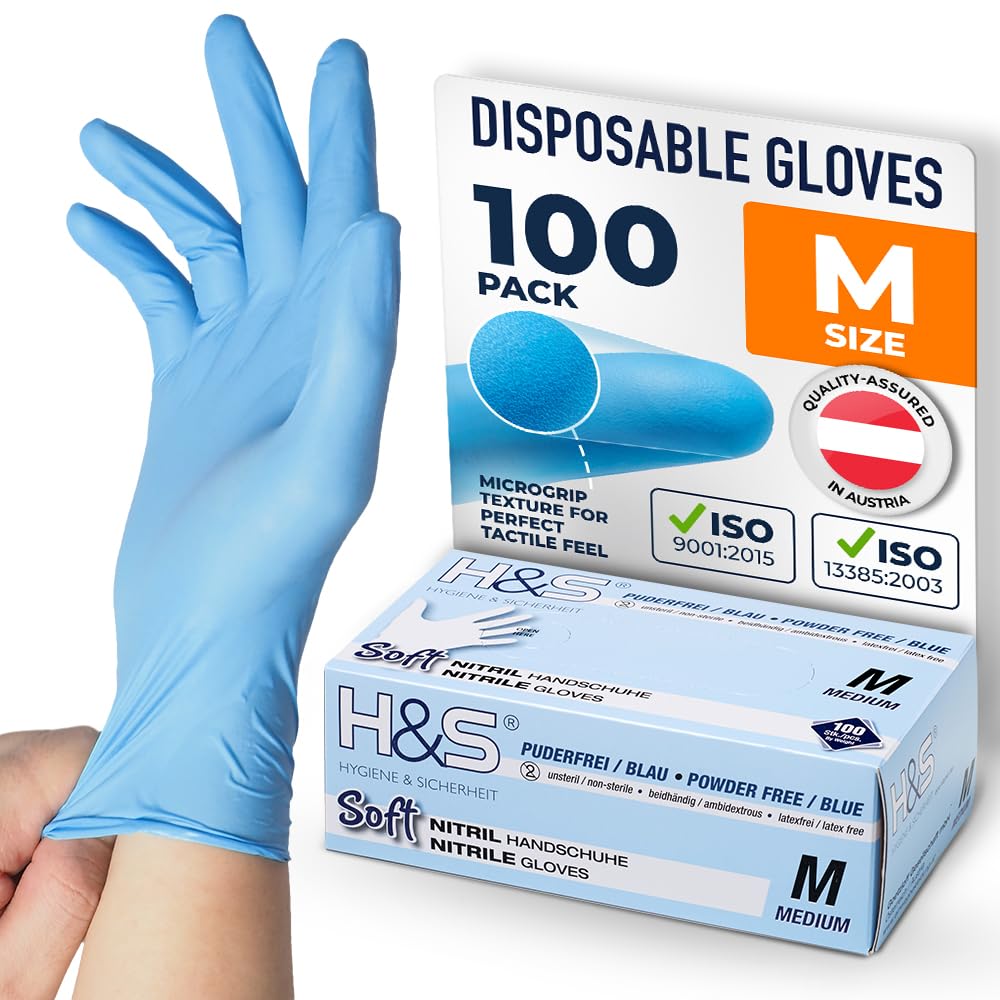 ISC Hygiene & Safety Nitrile Gloves 8 M Medium Blue Box of 100 Powder Free Latex Free eudermic Disposable Examination Gloves nonsterile ambidextrous Commercial use