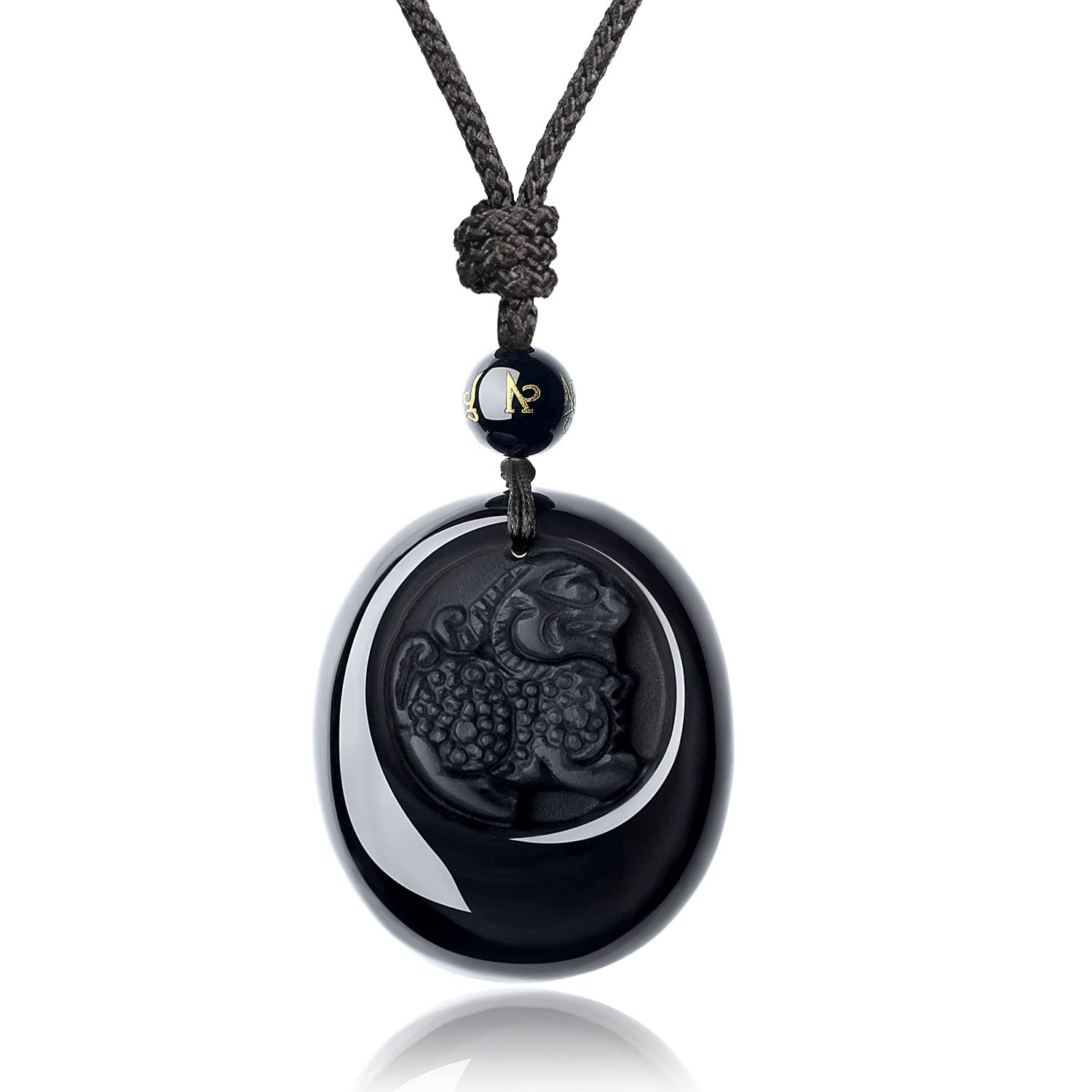 coai Natural Chinese Totem Animal Pixiu Engraving Black Obsidian Stones Penant Necklace โ image 1