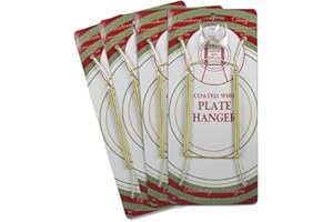 BANBERRY DESIGNS Brass Vinyl Coated Plate Hanger 8 to 10 Inch - Set of 4 Pcs - Clear Vinyl Sleeves Protect the Plate - Hook and Nail Included