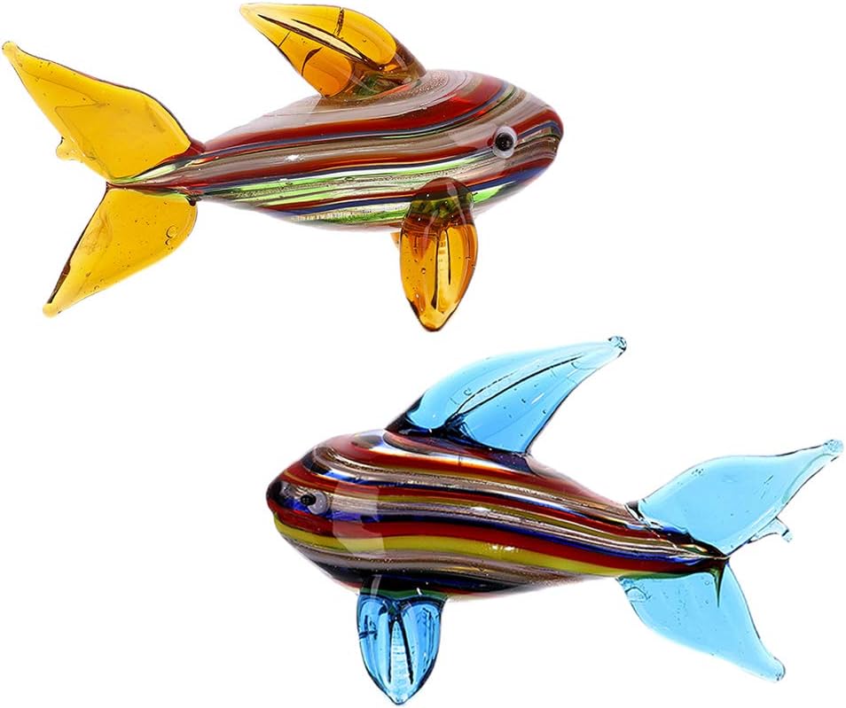 Crystalsuncatcher Set 2pcs Hand Blown Miniature Fish Animals Collection Art Glass Blown Sea