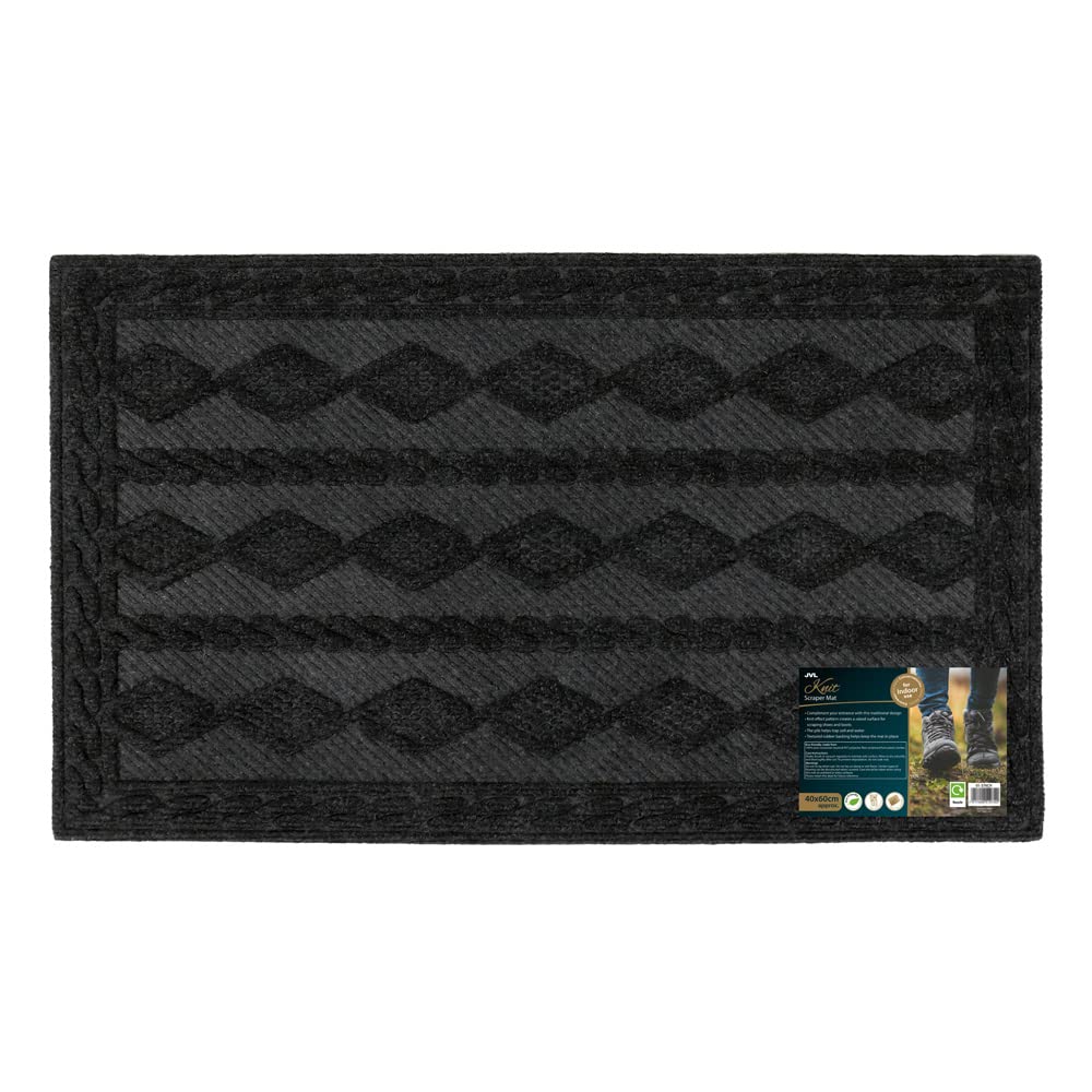 JVL Knit Rubber Backed Indoor Doormat, 40x60cm, Charcoal