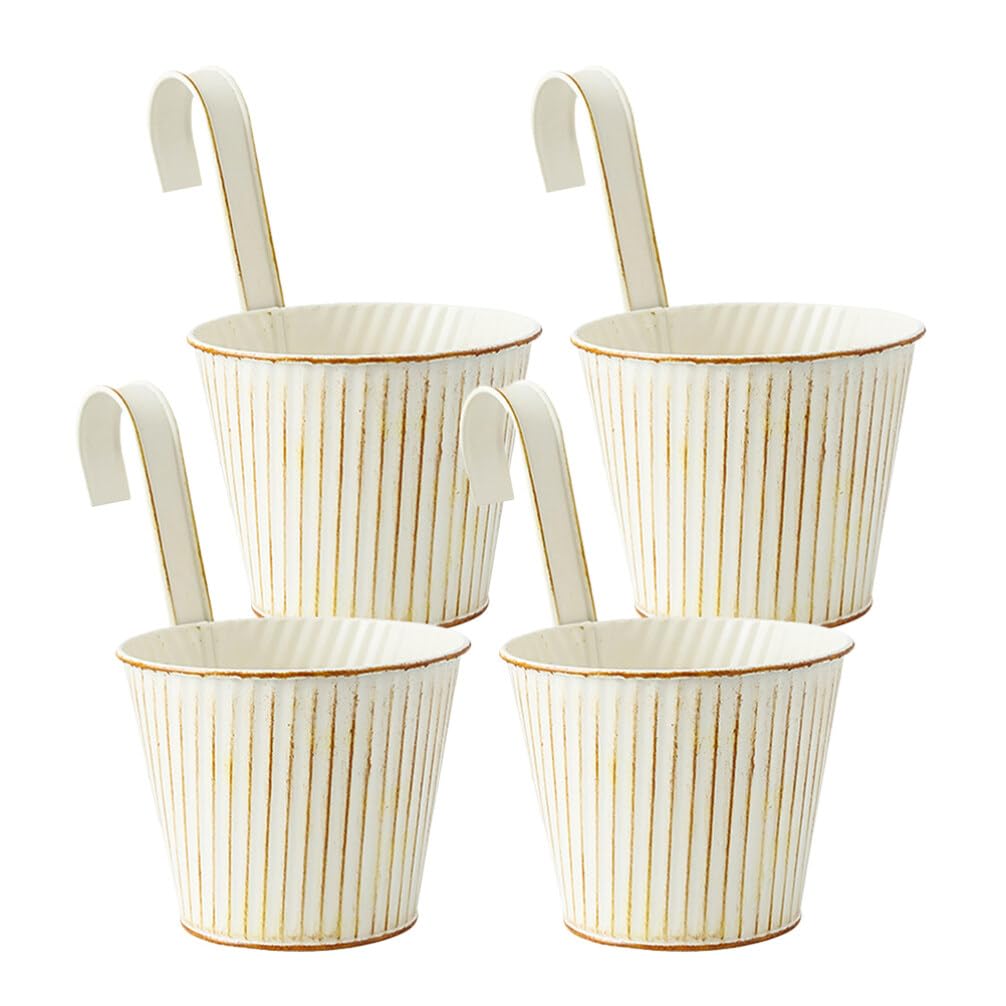 Abaodam 4Pcs Balcony Garden Railing Planter Hanging Pot for Railing Fence Balcony Planter Vintage Metal Planter