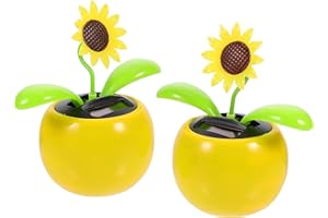 Wakauto 2pcs Sunflower Bobblehead Solar Dashboard Dancing Flower Head Shaking Dash Figurine Auto Car Table Display