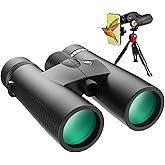 10x42 HD Binoculars for Adults High Powered with Phone Adapter, Tripod and Tripod Adapter, IPX7 Waterproof Binoculars with Clear Low Light Vision for Bird Watching Cruise Ship Travel
