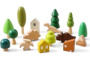 OESSUF Wooden Tree Toy with Dinosaur and House for Toddlers Wood Montessori Toys for Boys Girls Wood Doll Home Decrocation Mini Trees Ornaments for Home Decor Accessories