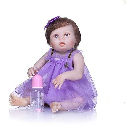 Walmeck-1 Walmeck Baby Doll, Reborn Baby Girl Doll 22 Inch Soft Full Silicone Vinyl Body Lifelike Toddler Doll Play House Bath Toy Gift for Ages 3+ with Pink Gauzy Dress