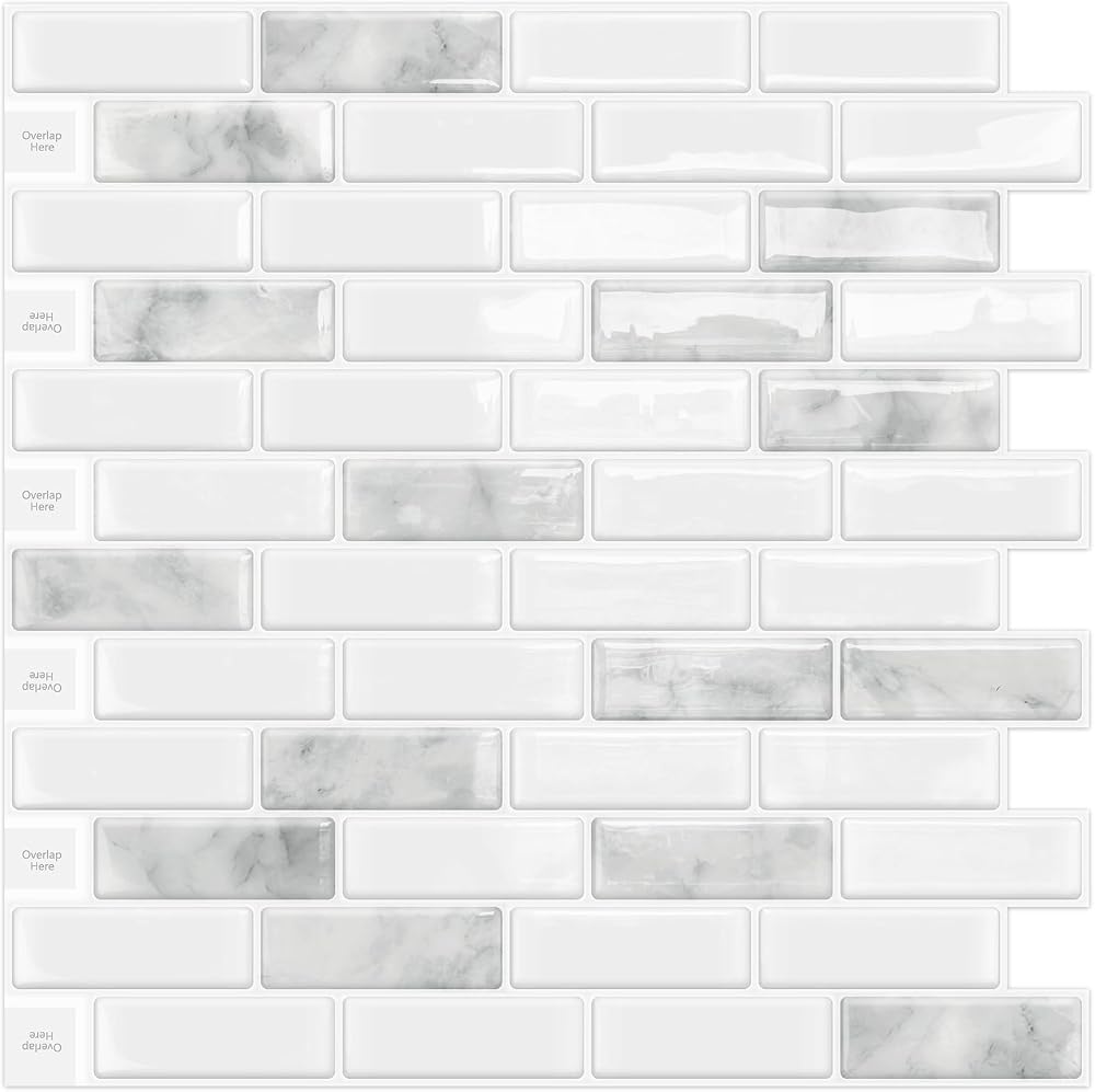 DEWOO Crystal Self Adhesive Peel and Stick Marble Tile 12x12 Grey 10-Sheet