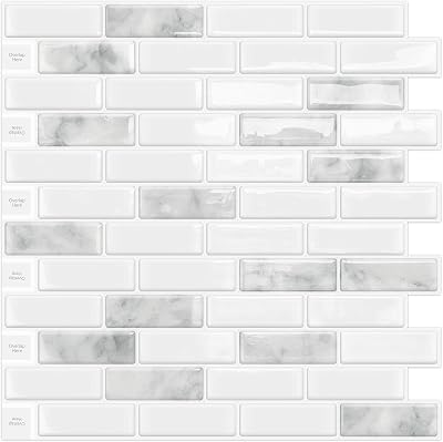 DEWOO Crystal Self Adhesive Peel and Stick Marble Tile 12x12 Grey 10-Sheet