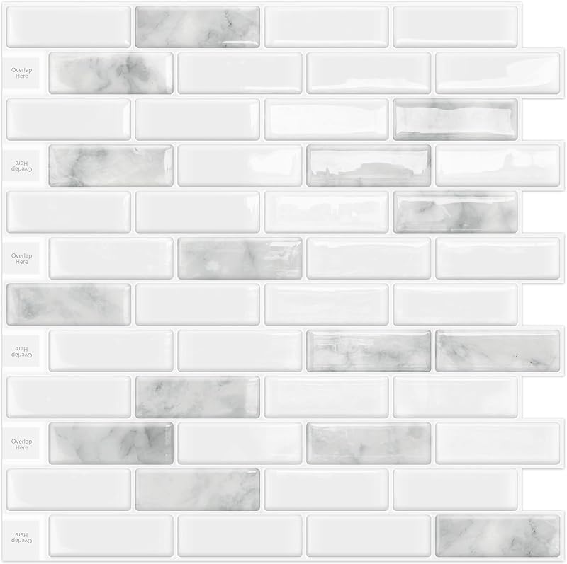 DEWOO Crystal Self Adhesive Peel and Stick Marble Tile 12x12 Grey 10-Sheet