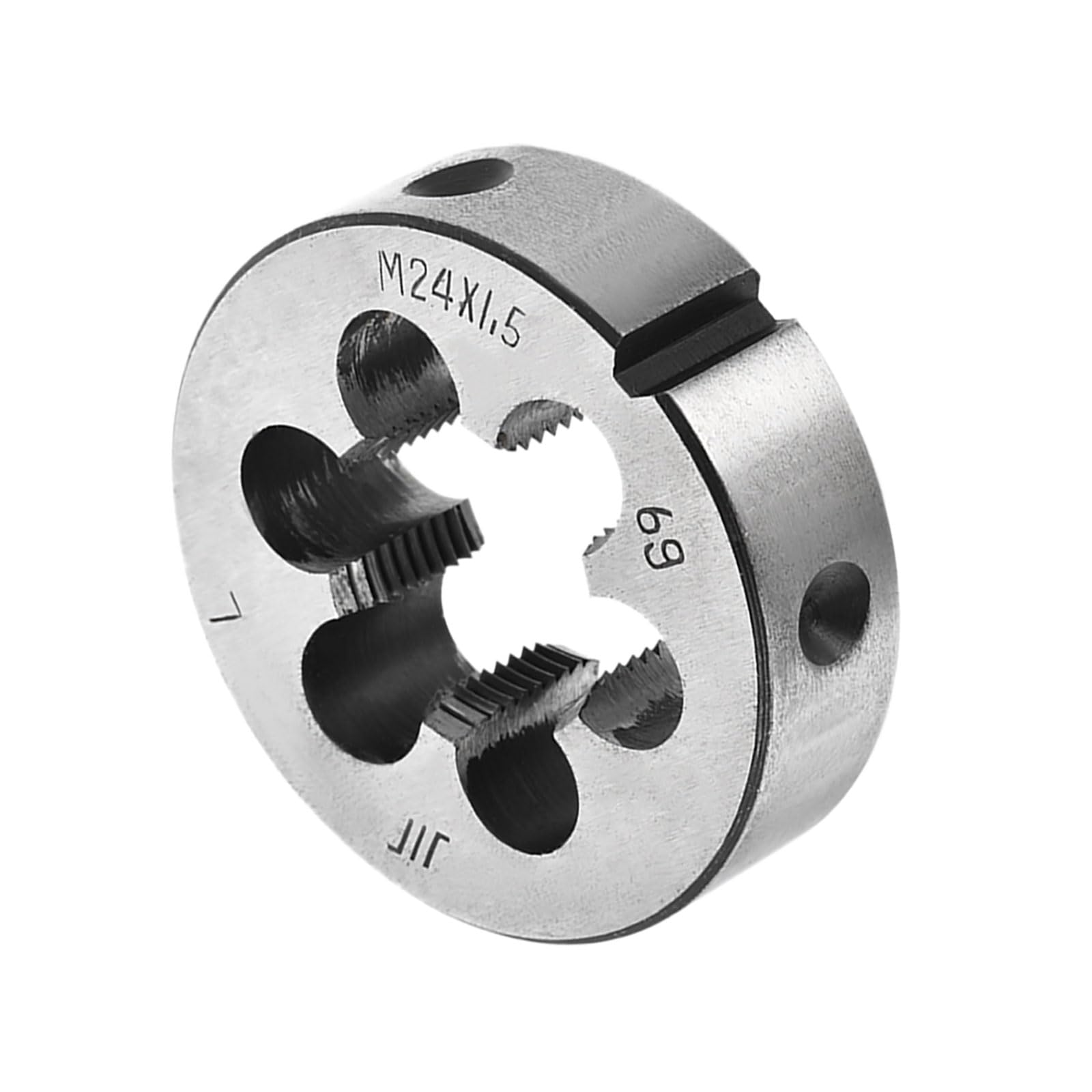 CoCud Round Thread Repair Die, M24x1.5 Die 55mm OD, Alloy Tool Steel Left Hand Cylindrical Pipe Threading Tool with 6 Chip Holes - (Applications: for Threading Repairing)