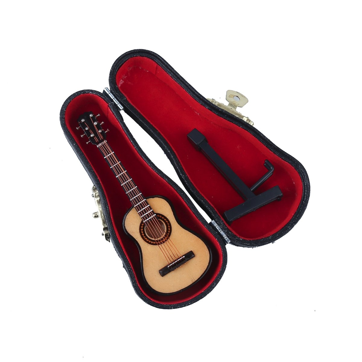 Dselvgvu Wooden Miniature Guitar with Stand and Case Mini Musical Instrument Guitar Replica Collectible Figurines Dollhouse Accessories Model Home Decoration Display Ornament (3.94