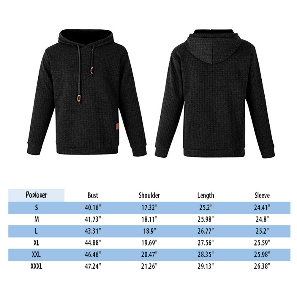 Poplover Mens Solid Casual Sweatshirts Long Sleeve Pullover Hoodies Black Large